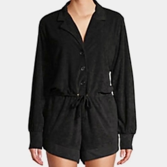 NWOT Danielle Bernstein WeWoreWhat Towel Terry Knit Romper Black Sz XS Oversized - Picture 1 of 9